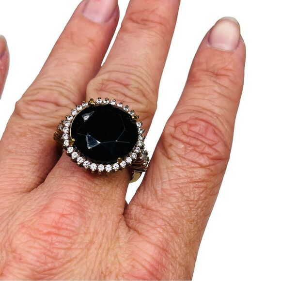 Vintage Gold Cubic Zirconia Black Stone SETA Ring - 9 - Picture 7 of 10